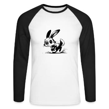 Hüpfendes Baby Häschen mit großen Augen und Ohren - Unisex Baseballshirt langarm - Weiß/Schwarz - Vorne - Nik (191cm)