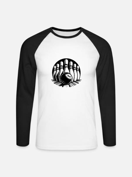 Bowlingkugel trifft Bowling Pins - Unisex Baseballshirt langarm - Weiß/Schwarz