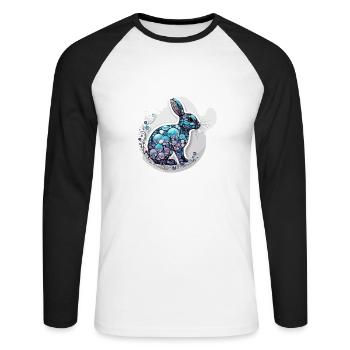Tier in Seifenblase / kindlich / niedlich / Hase - Unisex Baseballshirt langarm - Weiß/Schwarz - Vorne - Nik (191cm)