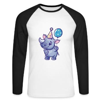 Rhinocéros Anniversaire Bébé - T-shirt baseball manches longues Homme - blanc/noir - Devant - Nik (191cm)