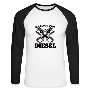 DIESEL MECHANIC / TRUCKER: My Blood Type Is Diesel - Unisex Long Sleeve Baseball T-Shirt - white/black - Front - Nik (191cm)
