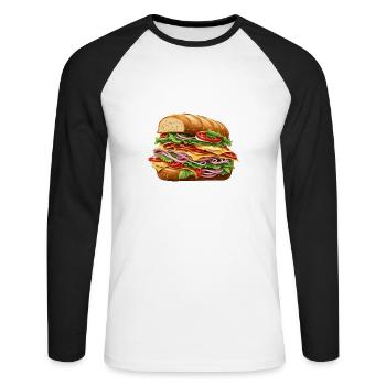 Sandwich / Sandwich / Nourriture / Épicerie - T-shirt baseball manches longues Homme - blanc/noir - Devant - Nik (191cm)