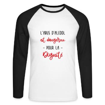 l'abus d'alcool est dangereux pour la dignité - T-shirt baseball manches longues Homme - blanc/noir - Devant - Nik (191cm)