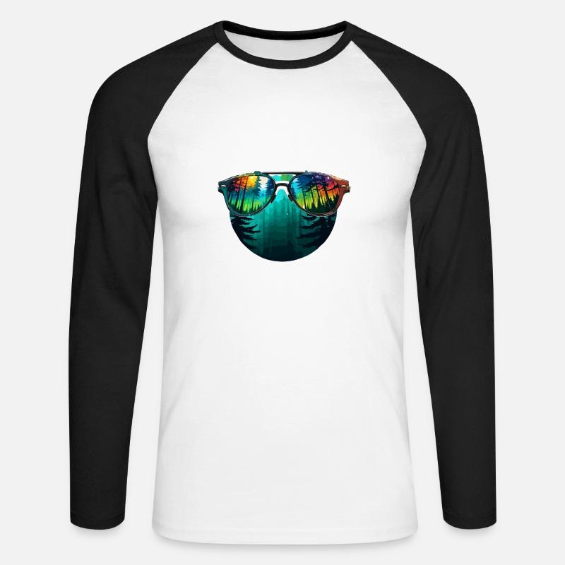Sunglasses / Reflection / Forest / Reflection - Unisex Long Sleeve Baseball T-Shirt - white/black