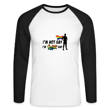 I'm super gay - Funny gay saying LGBT - Unisex Long Sleeve Baseball T-Shirt - white/black - Front - Nik (191cm)