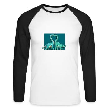 Brachiosaurus Dinosaurier Herz Paar Liebe - Unisex Baseballshirt langarm - Weiß/Schwarz - Vorne - Nik (191cm)