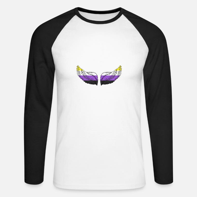 Wing Nonbinary Non-Binary Gender Nonbinary - Unisex Long Sleeve Baseball T-Shirt - white/black