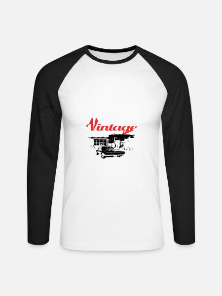 Muscle-Car an Tankstelle - Unisex Baseballshirt langarm - Weiß/Schwarz