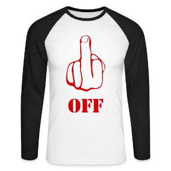 Fuck Off - Unisex Baseballshirt langarm - Weiß/Schwarz - Vorne - Nik (191cm)