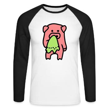 Pig sad / sick 3 - Unisex Long Sleeve Baseball T-Shirt - white/black - Front - Nik (191cm)