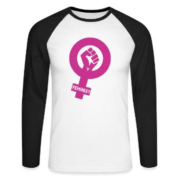 feminist - Unisex Long Sleeve Baseball T-Shirt - white/black - Front - Nik (191cm)