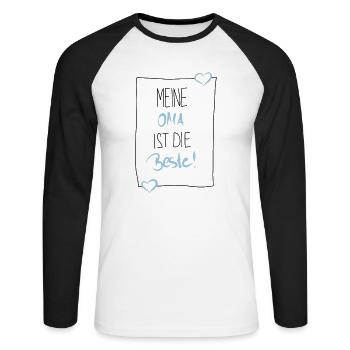 Meine Oma ist die Beste - Unisex Baseballshirt langarm - Weiß/Schwarz - Vorne - Nik (191cm)