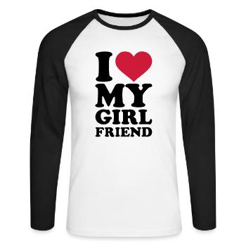 I love my girlfriend - Unisex Baseballshirt langarm - Weiß/Schwarz - Vorne - Nik (191cm)