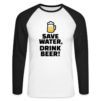 Save Water Drink Beer - Unisex Long Sleeve Baseball T-Shirt - white/black - Front - Nik (191cm)