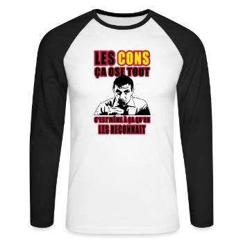 les cons ça ose tout lino ventura - T-shirt baseball manches longues Homme - blanc/noir - Devant - Nik (191cm)