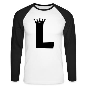 Letter L crown - Unisex Long Sleeve Baseball T-Shirt - white/black - Front - Nik (191cm)