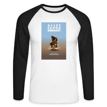 Denkball von Rodäng. POSTER. - Unisex Baseballshirt langarm - Weiß/Schwarz - Vorne - Nik (191cm)