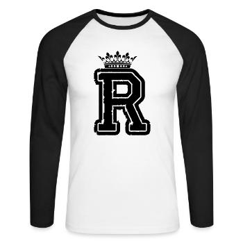 buchstabe R krone - Unisex Baseballshirt langarm - Weiß/Schwarz - Vorne - Nik (191cm)