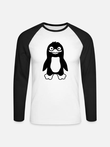 Ulkiger lustiger Pinguin grinst - Unisex Baseballshirt langarm - Weiß/Schwarz