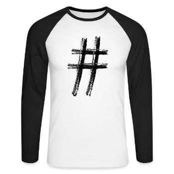 Hashtag - Unisex Baseballshirt langarm - Weiß/Schwarz - Vorne - Nik (191cm)
