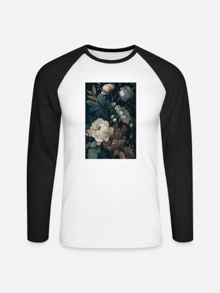 Blumen Gemälde 1 - Unisex Baseballshirt langarm - Weiß/Schwarz