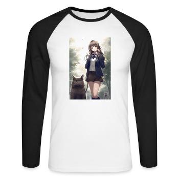 Anime Katze Frau Uniform Geschenk - Unisex Baseballshirt langarm - Weiß/Schwarz - Vorne - Nik (191cm)