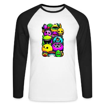 Lustige Monster - Unisex Baseballshirt langarm - Weiß/Schwarz - Vorne - Nik (191cm)