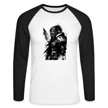 Wikinger - Unisex Baseballshirt langarm - Weiß/Schwarz - Vorne - Nik (191cm)