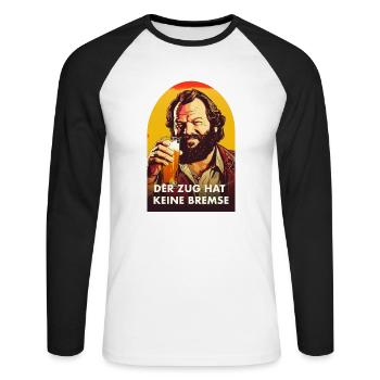 Der Zug hat keine Bremse - Pop Art Style - Unisex Baseballshirt langarm - Weiß/Schwarz - Vorne - Nik (191cm)