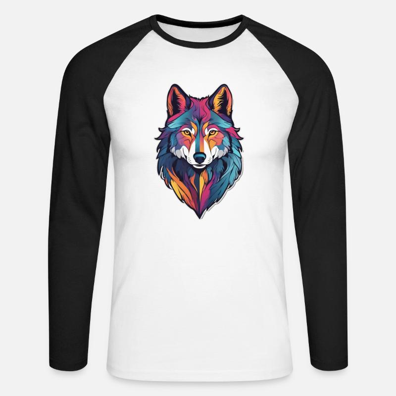 Wolf - Unisex Baseballshirt langarm - Weiß/Schwarz