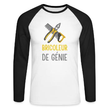 Le bricoleur de génie - T-shirt baseball manches longues Homme - blanc/noir - Devant - Nik (191cm)