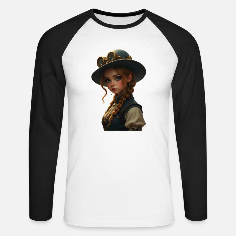 Ms. Fox Steampunk - Unisex Baseballshirt langarm - Weiß/Schwarz