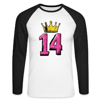 14 Zahl Krone - Unisex Baseballshirt langarm - Weiß/Schwarz - Vorne - Nik (191cm)