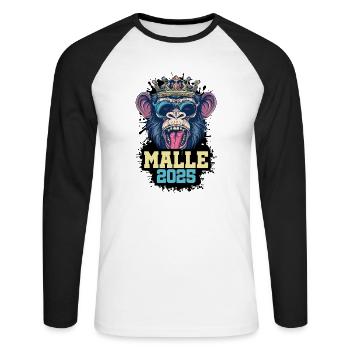 Malle 2025 Affe - Unisex Baseballshirt langarm - Weiß/Schwarz - Vorne - Nik (191cm)