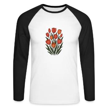 Tulpen - Unisex Baseballshirt langarm - Weiß/Schwarz - Vorne - Nik (191cm)