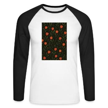 Tulpen Muster - Unisex Baseballshirt langarm - Weiß/Schwarz - Vorne - Nik (191cm)