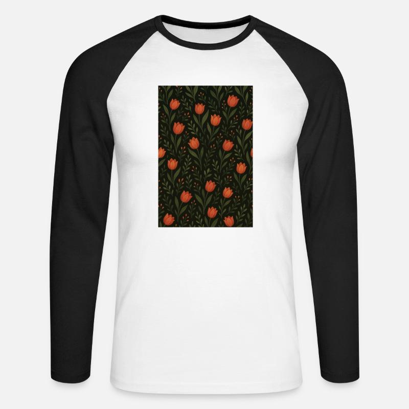 Tulip Pattern - Unisex Long Sleeve Baseball T-Shirt - white/black