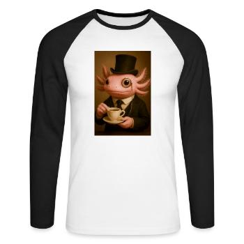 Dapper Axolotl with Coffee - Unisex Long Sleeve Baseball T-Shirt - white/black - Front - Nik (191cm)