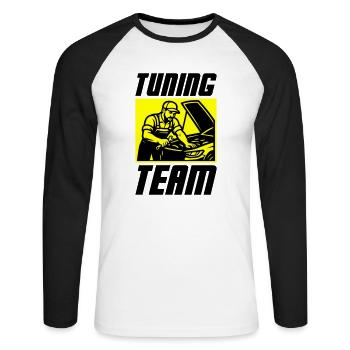 Tuning Team Auto - Unisex Baseballshirt langarm - Weiß/Schwarz - Vorne - Nik (191cm)