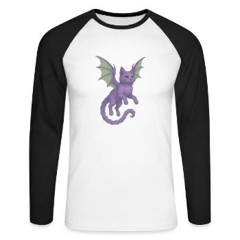 Katzendrache - Unisex Baseballshirt langarm - Weiß/Schwarz - Vorne - Nik (191cm)