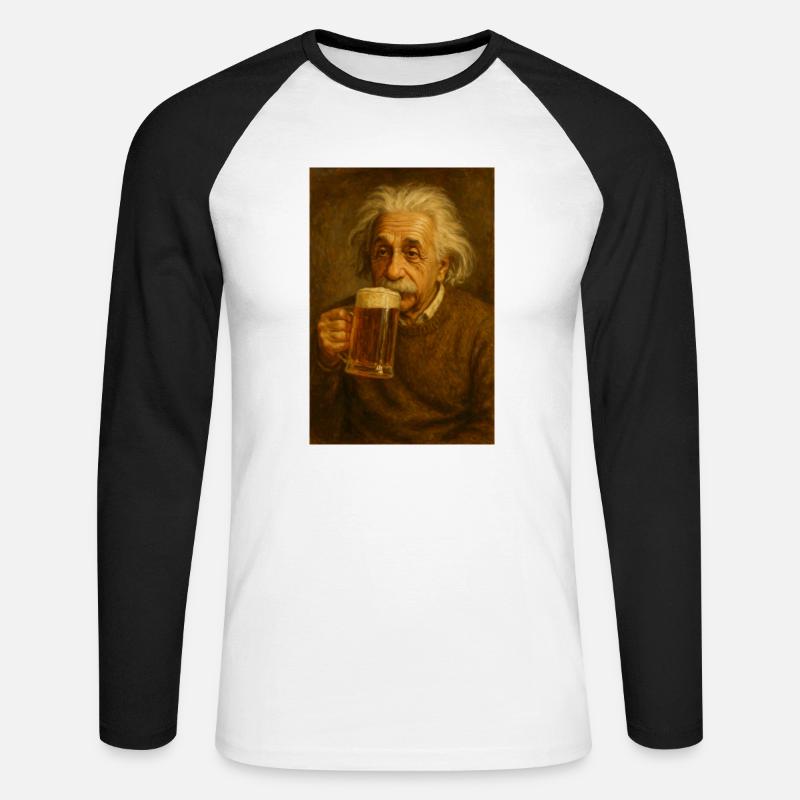Einstein + Bier - Unisex Baseballshirt langarm - Weiß/Schwarz