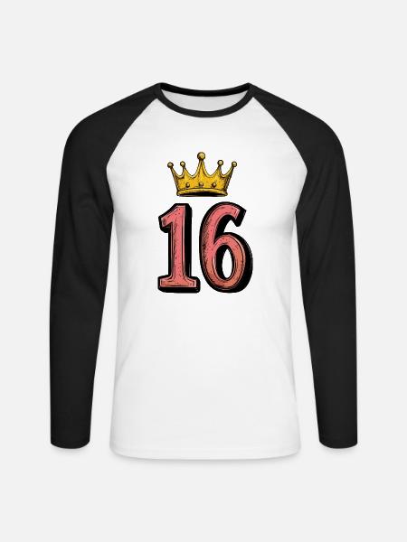 16 Zahl Krone - Unisex Baseballshirt langarm - Weiß/Schwarz