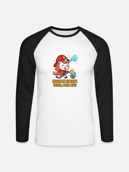 Magie im Einsatz Feuer Löschen Einhorn - Unisex Baseballshirt langarm - Weiß/Schwarz