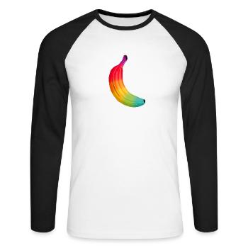 rainbow banana fruit Regenbogen Banane - Unisex Baseballshirt langarm - Weiß/Schwarz - Vorne - Nik (191cm)