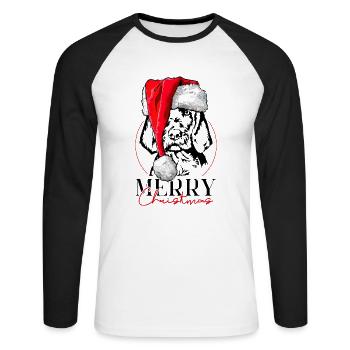 Santa Drahthaar Vizsla Merry Christmas Wilsigns - Unisex Baseballshirt langarm - Weiß/Schwarz - Vorne - Nik (191cm)