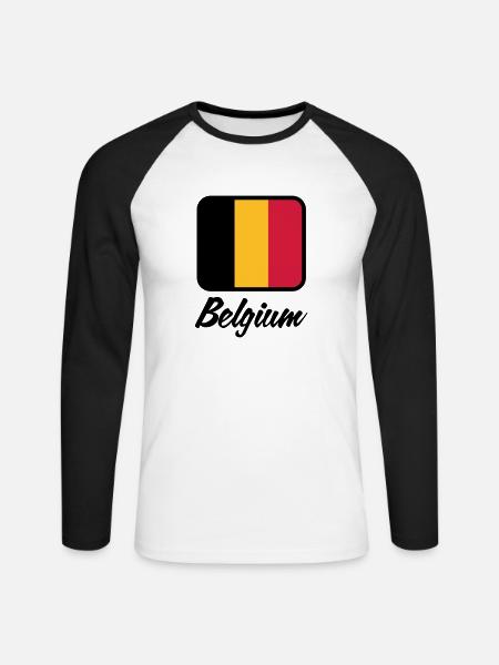 National Flag of Belgium - Unisex Long Sleeve Baseball T-Shirt - white/black