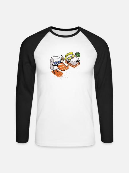 Sushi strand sjovt fiskeri gave jul - Langærmet herre-baseballshirt - hvid/sort