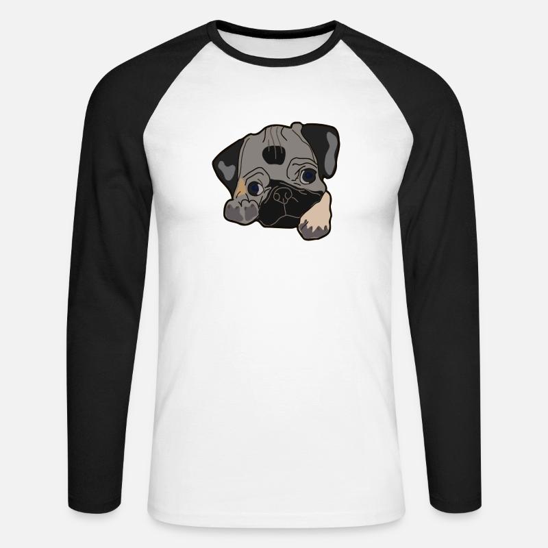 Mops Kopf Geschenk Idee - Unisex Baseballshirt langarm - Weiß/Schwarz