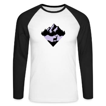 Hirsch, Wald und Berg - Unisex Baseballshirt langarm - Weiß/Schwarz - Vorne - Nik (191cm)