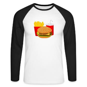 Burger Menü Fast Food Cola Geschenk Geschenkidee - Unisex Baseballshirt langarm - Weiß/Schwarz - Vorne - Nik (191cm)